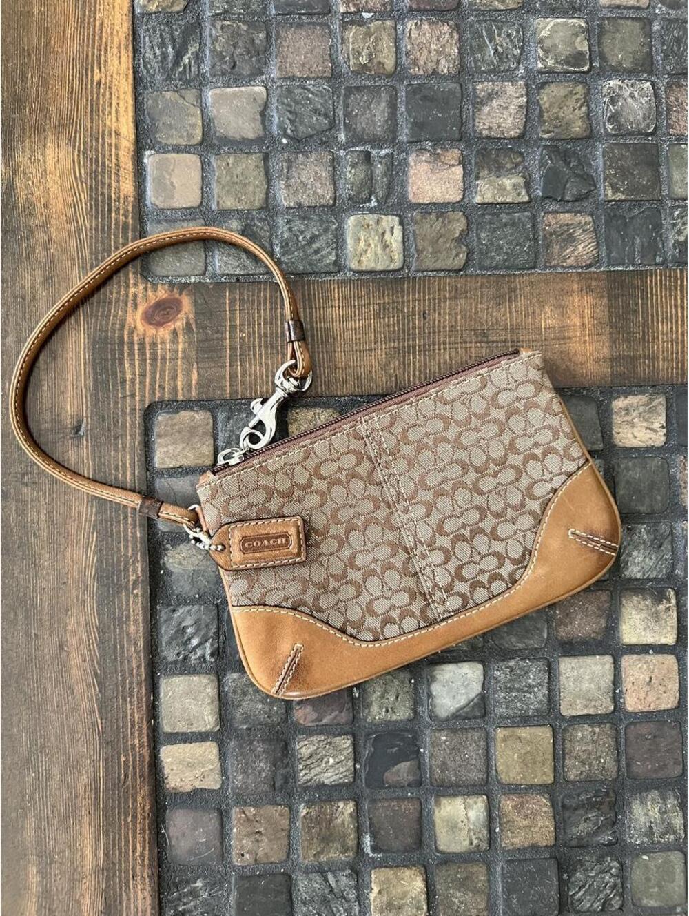 Vintage Y2K Coach Signature Monogram Wristlet Bag